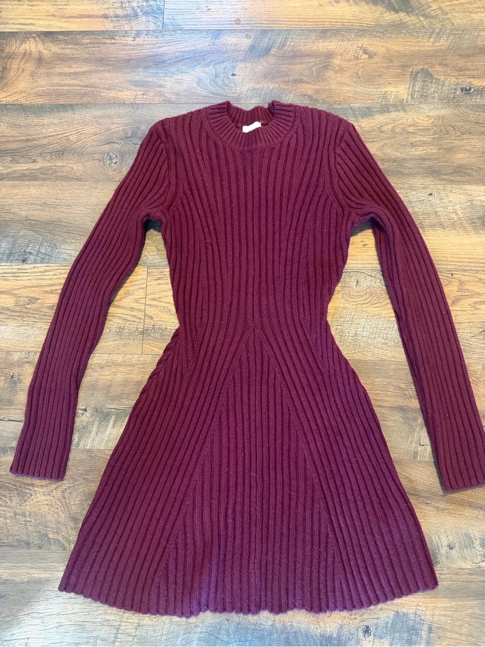 H&M Burgundy Ribbed Long-Sleeve Sweater Dress